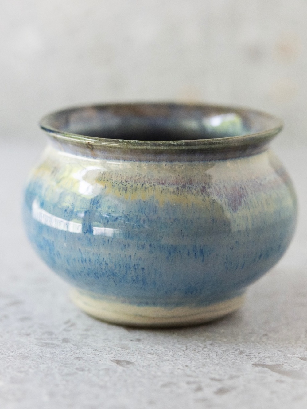 Studio pottery small blue pot planter 2.75 inches tall